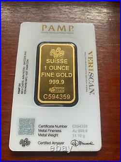 Gold bullion Pamp 31.1g 1Oz minted bar Sealed + Certificate