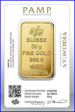 Gold bullion Pamp 50g minted bar Sealed + Certificate
