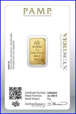 Gold bullion Pamp 5g minted bar Sealed + Certificate