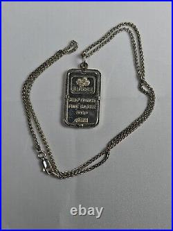 Half Ounce Pamp Suisse Silver Bar. Sterling Bezel with 20 inch sterling necklace