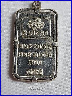 Half Ounce Pamp Suisse Silver Bar. Sterling Bezel with 20 inch sterling necklace