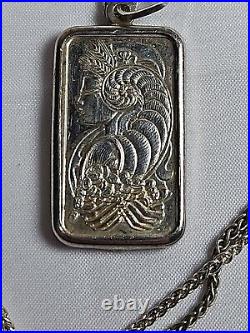 Half Ounce Pamp Suisse Silver Bar. Sterling Bezel with 20 inch sterling necklace