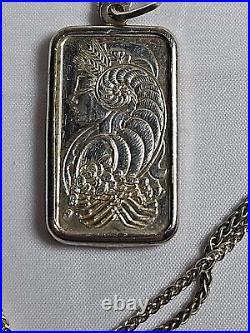 Half Ounce Pamp Suisse Silver Bar. Sterling Bezel with 20 inch sterling necklace