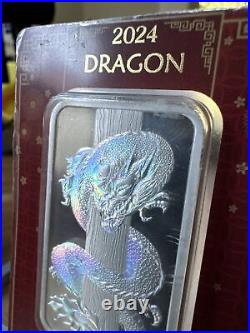 Hologram Dragon 2024 50g Silver Bar In Assay Card PAMP Suisse