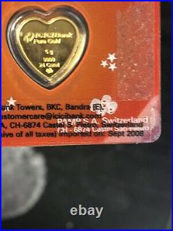 ICICI BANK GOLD PAMP SWISS 5 GRAMS. 9999 FINE Heart IN SEALED COA CARD