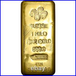Kilo 32.15 oz Gold Bar PAMP Suisse Poured 999.9 Fine with Assay