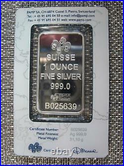 LADY FORTUNA 25 PIECE BOX OF PAMP SWISS. 999 SILVER BARS 1 OZ. Pamp Suisse