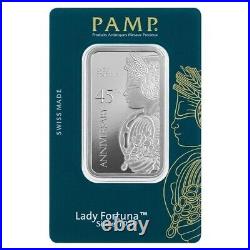 LOT OF 10 PAMP Suisse Lady Fortuna 45th Anniversary 1 oz Silver Bar (In Assay)