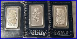 LOT Of 2x 100 Grams & 3x 1 oz Pamp Suisse Lady. 999 Fine Silver Bars 293 Grams
