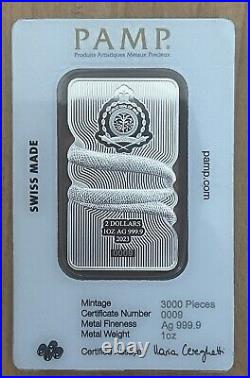 LOW Serial # 9 Nature's Grip Sunbeam Snake 1 oz Silver Bar PAMP Suisse 2023 Niue