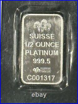 Lady Fortuna Pamp Suisse 1/2 Oz 999.5 Fine Platinum Ingot Bar With Assay