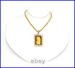 Lady Fortuna Pamp Suisse 2.5g Gold Bar Coin Necklace 14K Gold. 31tcw Diamond