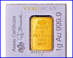 Lot Of (4) 1 gram PAMP Suisse. 9999 Fine Gold Lady Fortuna Bar In Assay -Lucky