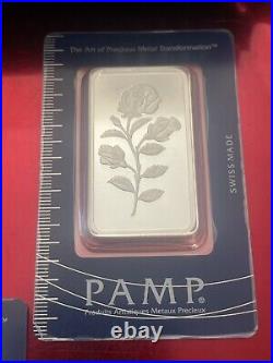 Lot Of 5 50 grams PAMP Suisse Fine Silver Bars With 25 Pc PAMP holder Included