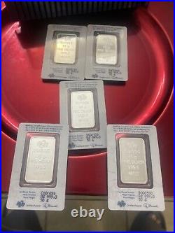 Lot Of 5 50 grams PAMP Suisse Fine Silver Bars With 25 Pc PAMP holder Included