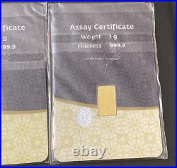 (Lot Of 6) 1 gram Gold Bars 6 grams total 999.9 Fine in Sealed Assays