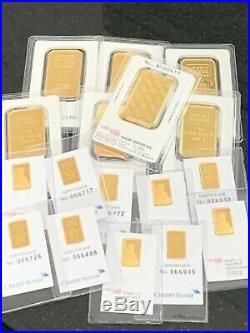 Lot Of 7 Credit Suisse 1 Oz. 999 Gold Bars & 10 Credit Suisse 2 Gram Gold Bars