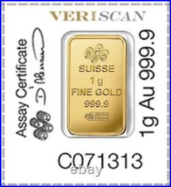 Lot of 10 1 Gram Gold Bar Divisible PAMP Suisse MULTIGRAM. 9999 Fine Gold Bar