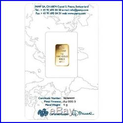 Lot of 10 1 gram Gold Bar PAMP Suisse Lady Fortuna Veriscan (In Assay)