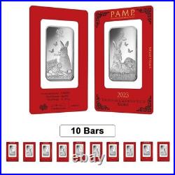 Lot of 10 1 oz PAMP Suisse Year of the Rabbit Silver Bar (In Assay)