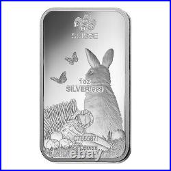 Lot of 10 1 oz PAMP Suisse Year of the Rabbit Silver Bar (In Assay)