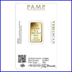 Lot of 10 10 gram Gold Bar PAMP Suisse Lady Fortuna Veriscan (In Assay)