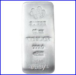 Lot of 10 10 oz PAMP Suisse 999 Fine Silver Cast Bar Assay Card In Stock