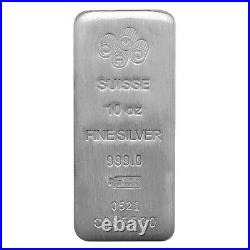 Lot of 10 10 oz PAMP Suisse Silver Cast Bar. 999 Fine (withAssay)
