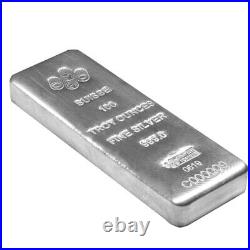 Lot of 10 100 oz PAMP Suisse Silver Cast Bar. 999 Fine (withAssay)
