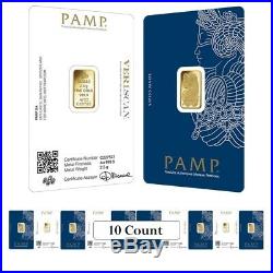 Lot of 10 2.5 gram Gold Bar PAMP Suisse Lady Fortuna Veriscan (In Assay)