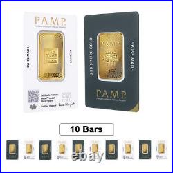 Lot of 10 New Design 1 oz PAMP Suisse Gold Bar. 9999 (CertiPAMP Assay)