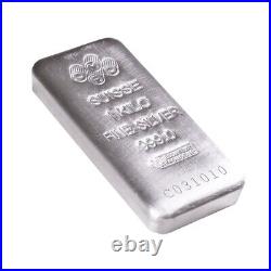Lot of 2 1 Kilo PAMP Suisse Silver Cast Bar. 999 Fine (withAssay)