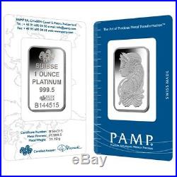 Lot of 2 1 oz PAMP Suisse Lady Fortuna Platinum Bar. 9995 Fine (In Assay)