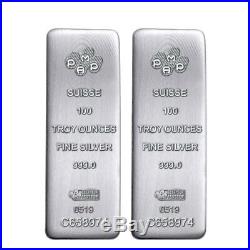 Lot of 2 100 oz PAMP Suisse Silver Cast Bar. 999 Fine (withAssay)