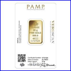 Lot of 2 20 gram Gold Bar PAMP Suisse Lady Fortuna Veriscan (In Assay)