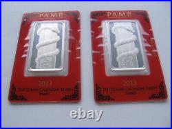 Lot of (2) 2013 1oz PAMP SUISSE SNAKE BAR SEALED Consecutive numbers APMEX