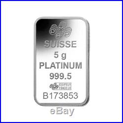 Lot of 2 5 gram PAMP Suisse Lady Fortuna Platinum Bar. 9995 Fine (In Assay)