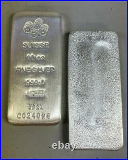 Lot of 2 Silver 10 oz Silver PAMP Suisse Silver Cast. 999 Fine Silver Bars
