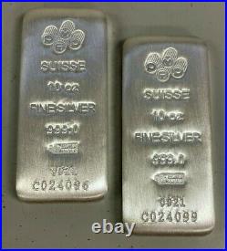 Lot of 2 Silver 10 oz Silver PAMP Suisse Silver Cast. 999 Fine Silver Bars