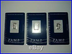 (Lot of 3) 3 × 1g Pamp Suisse Platinum Bar Total 3g 999.5 Pure (In Assay)