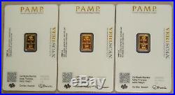 Lot of (3) Pamp Suisse. 9999 Fine 1 Gram Gold Bullion Bars