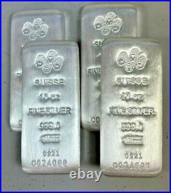 Lot of 4 Silver 10 oz Silver PAMP Suisse Silver Cast. 999 Fine Silver Bars