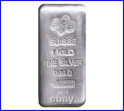 Lot of 5 1 Kilo (32.15 toz) PAMP Suisse. 999 Fine Silver Cast Bar Assay Card