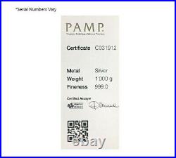 Lot of 5 1 Kilo (32.15 toz) PAMP Suisse. 999 Fine Silver Cast Bar Assay Card