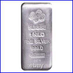 Lot of 5 1 Kilo PAMP Suisse Silver Cast Bar. 999 Fine (withAssay)