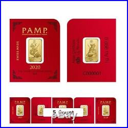 Lot of 5 1 gram Gold Bar PAMP Suisse Lunar Mouse / Rat In Assay, Multigram+8