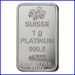 Lot of 5 1 gram PAMP Suisse Lady Fortuna Platinum Bar. 9995 Fine (In Assay)