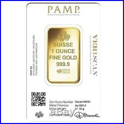 Lot of 5 1 oz Gold Bar PAMP Suisse Lady Fortuna Veriscan. 9999 Fine (In Assay)