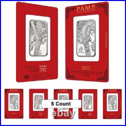 Lot of 5 1 oz PAMP Suisse Year of the Tiger Platinum Bar (In Assay)
