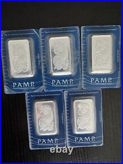 Lot of 5 1 oz Pamp Suisse Lady Fortuna. 999 Fine Silver Bar In Assay Card